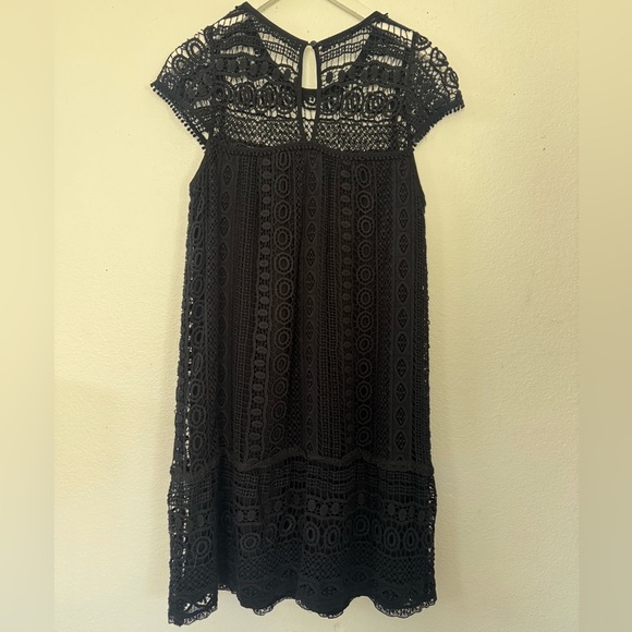 Anthropologie Maeve Ruby Black Crochet Elegant Black Mini Dress Size S Small - Picture 7 of 11